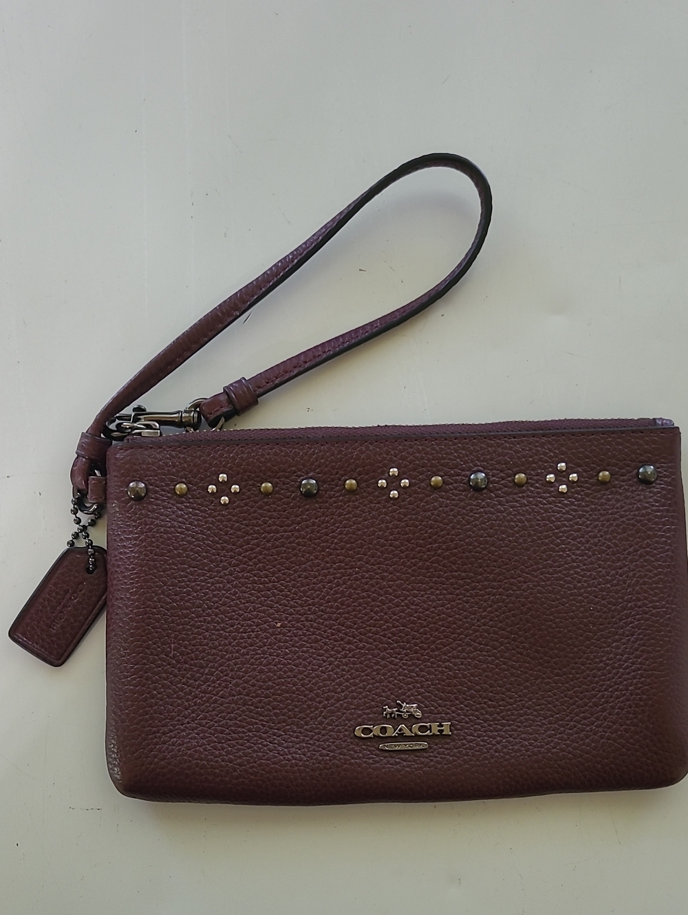 Coach Brown Pebbled Leather Stud Wristlet